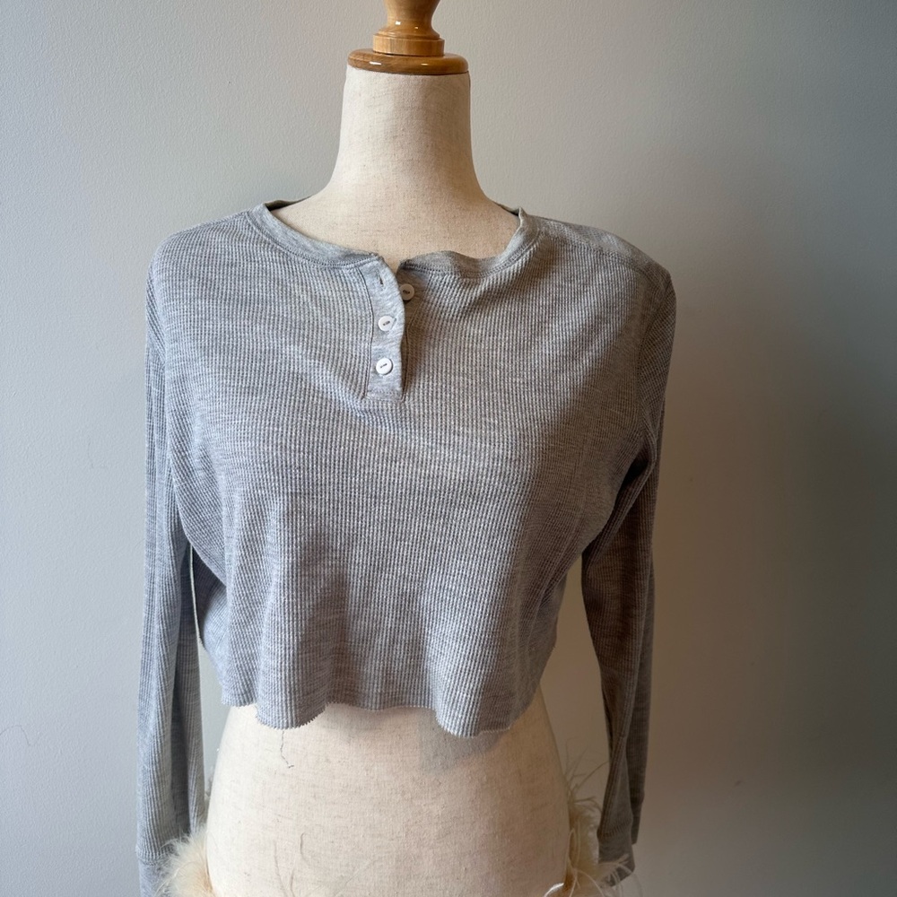 Target Gray Long Sleeve Polo Crop Tee